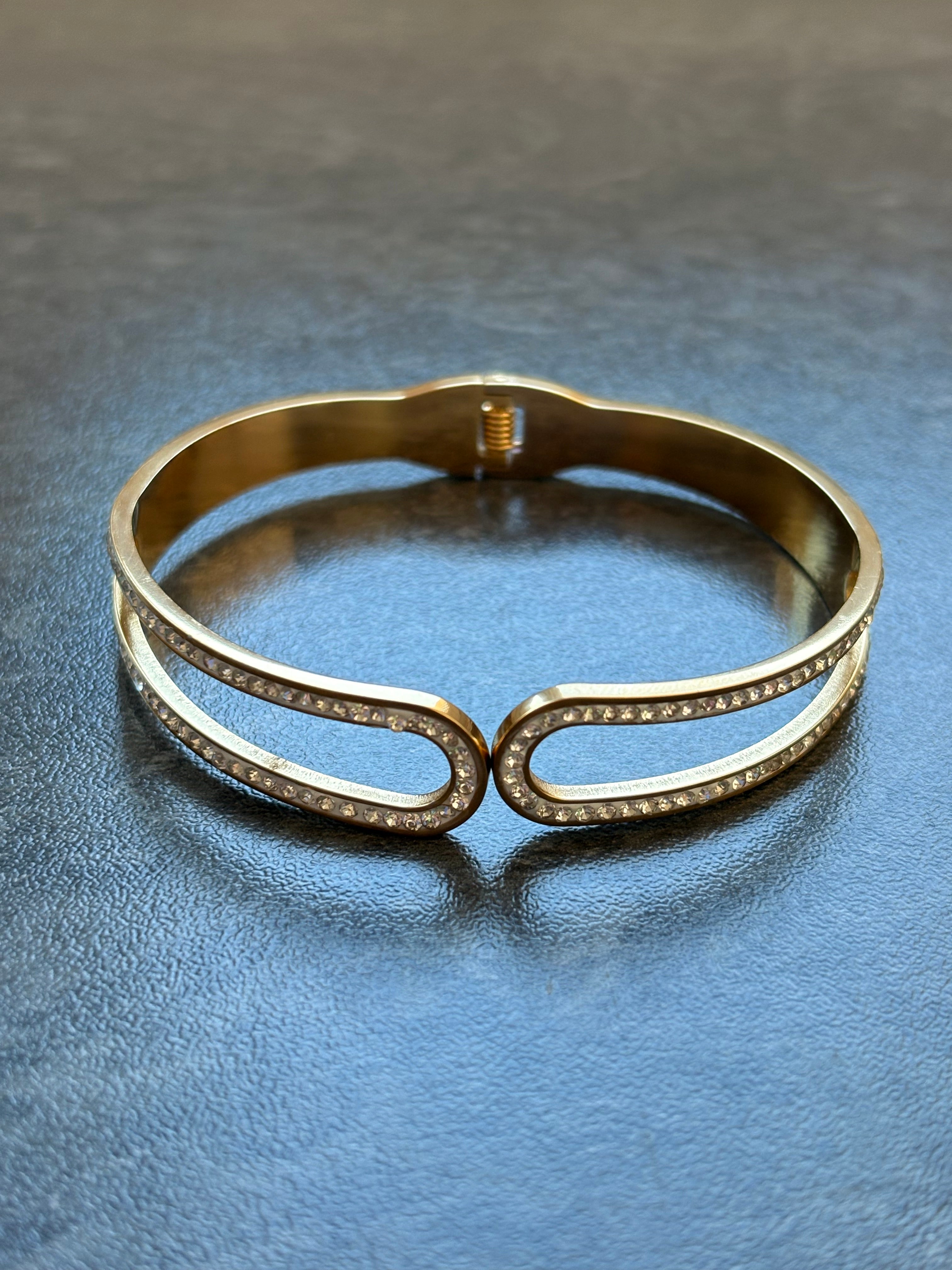 Bracelet Jonc Doré à Strass – Acier Inoxydable