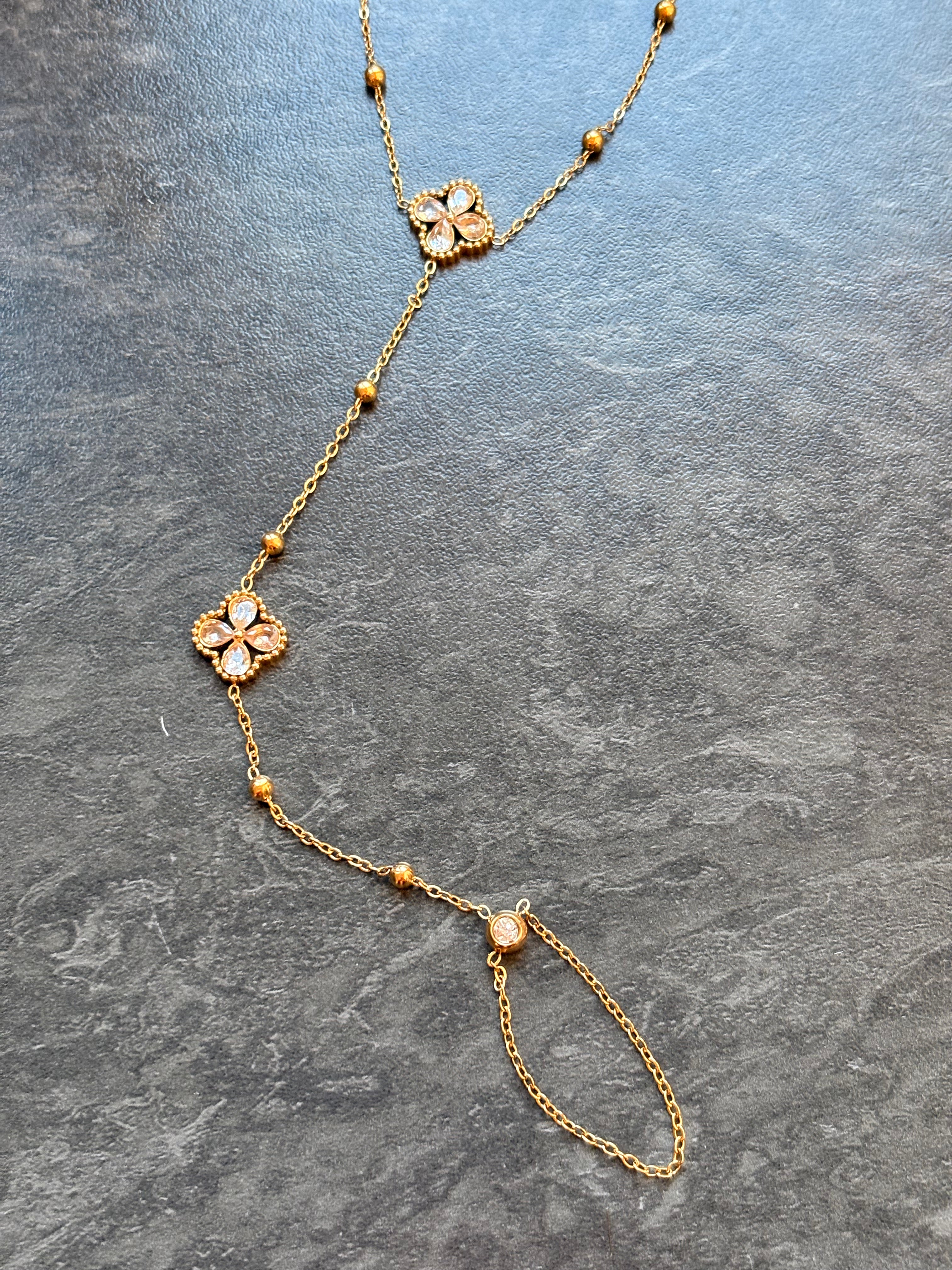 Bracelet-Bague Doré avec Motif à Strass – Style Moderne et Ajustable