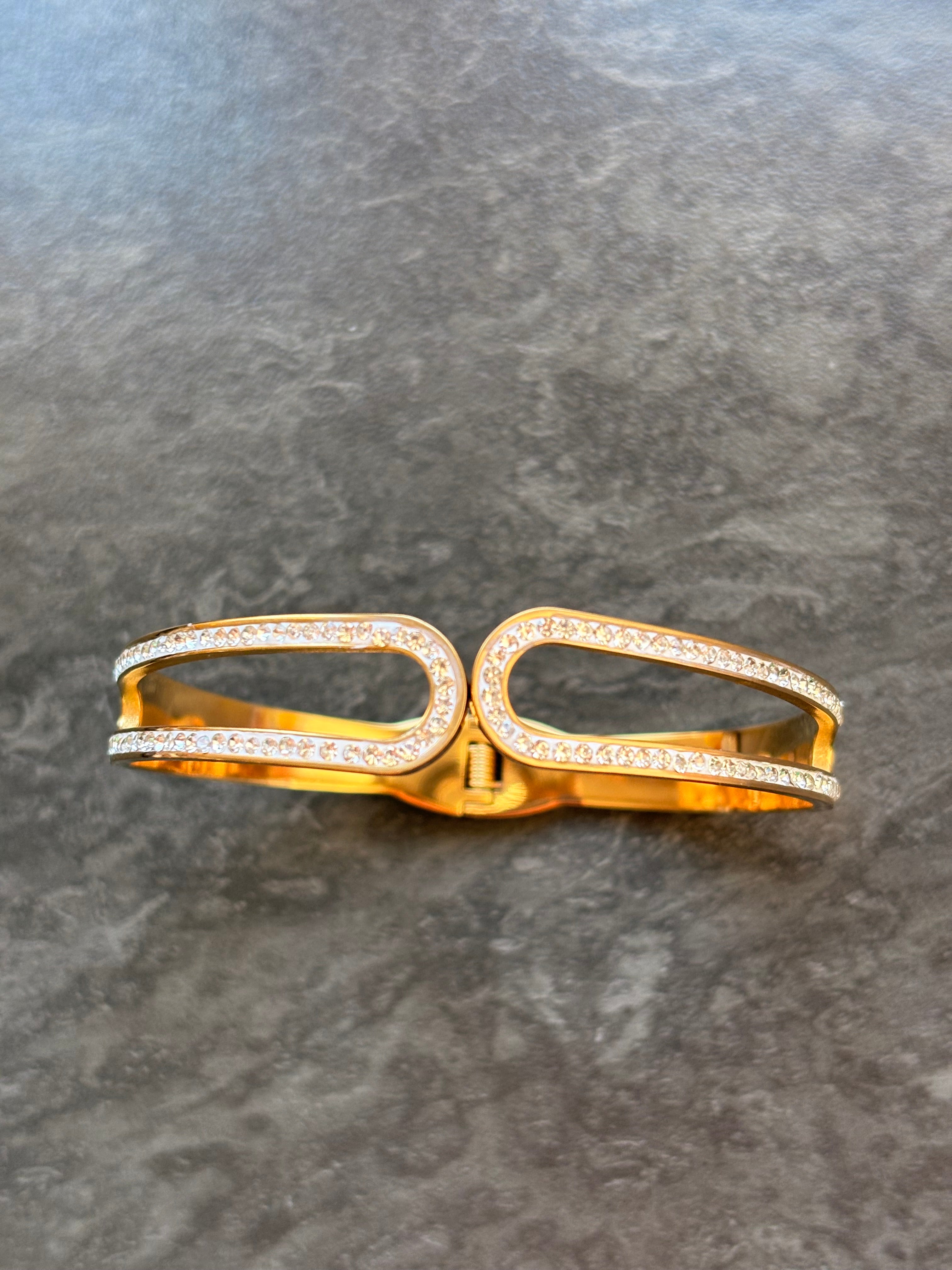 Bracelet Jonc Doré à Strass – Acier Inoxydable