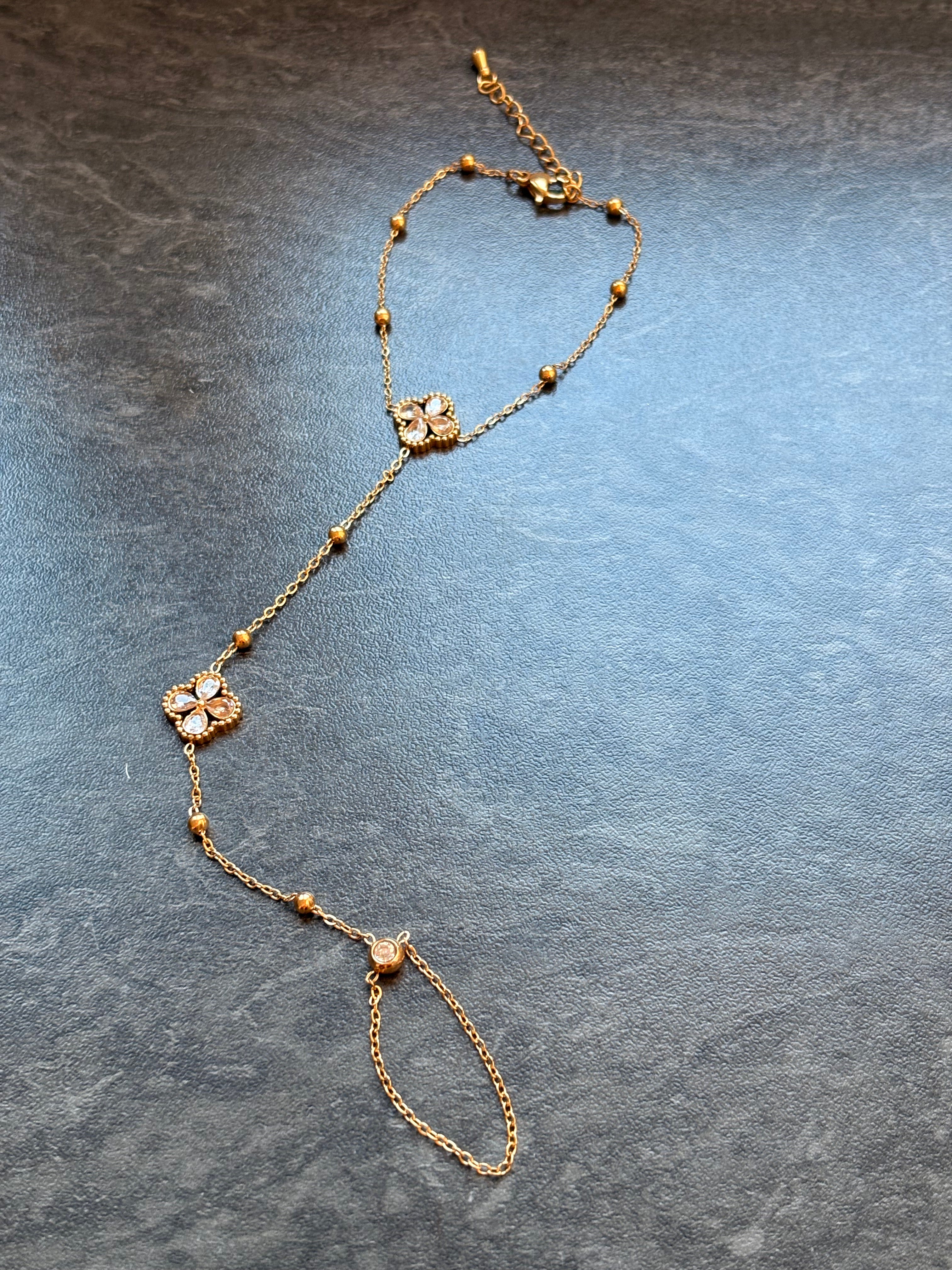 Bracelet-Bague Doré avec Motif à Strass – Style Moderne et Ajustable