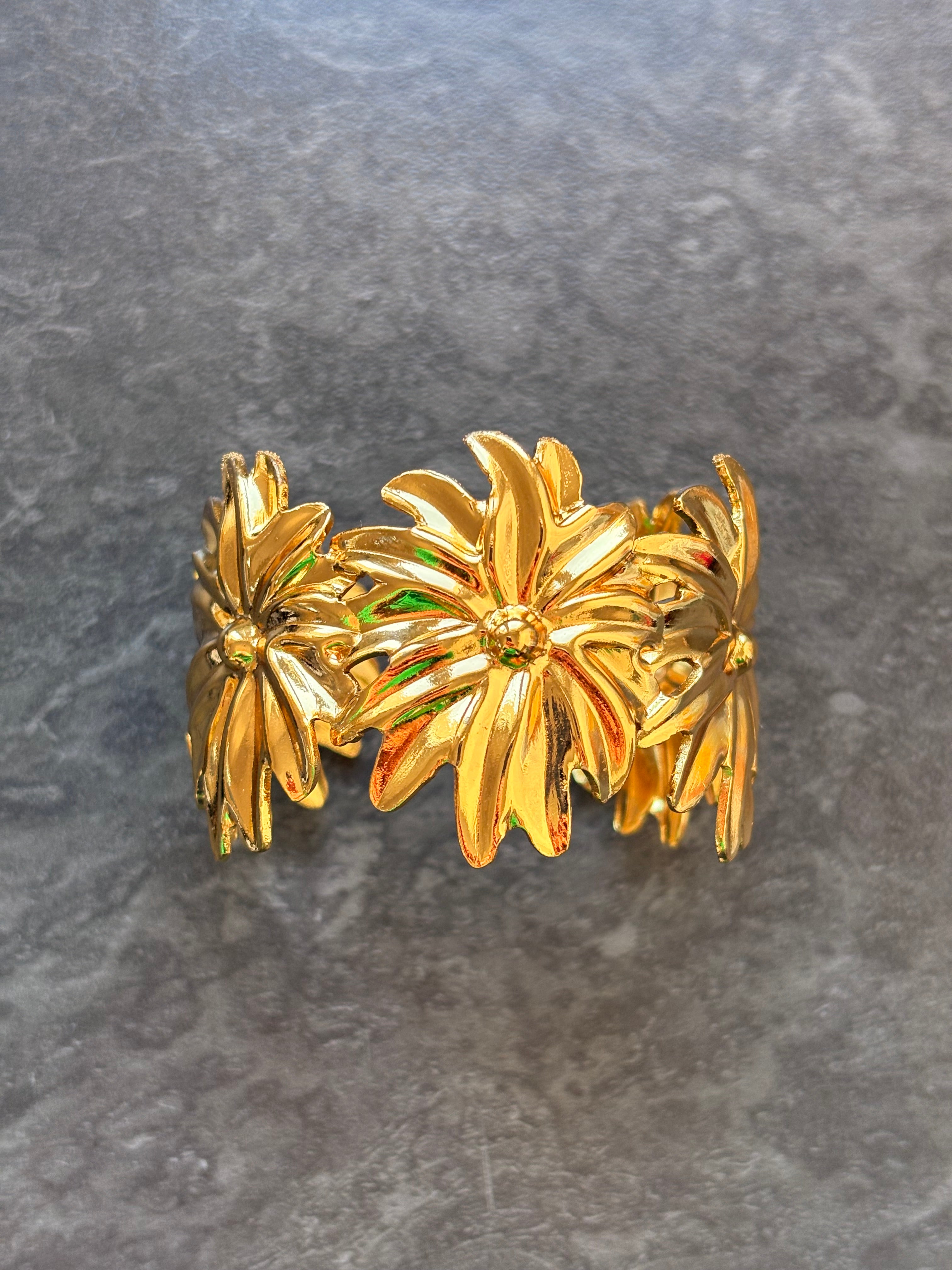 Bracelet Jonc Fleur Doré – Acier Inoxydable