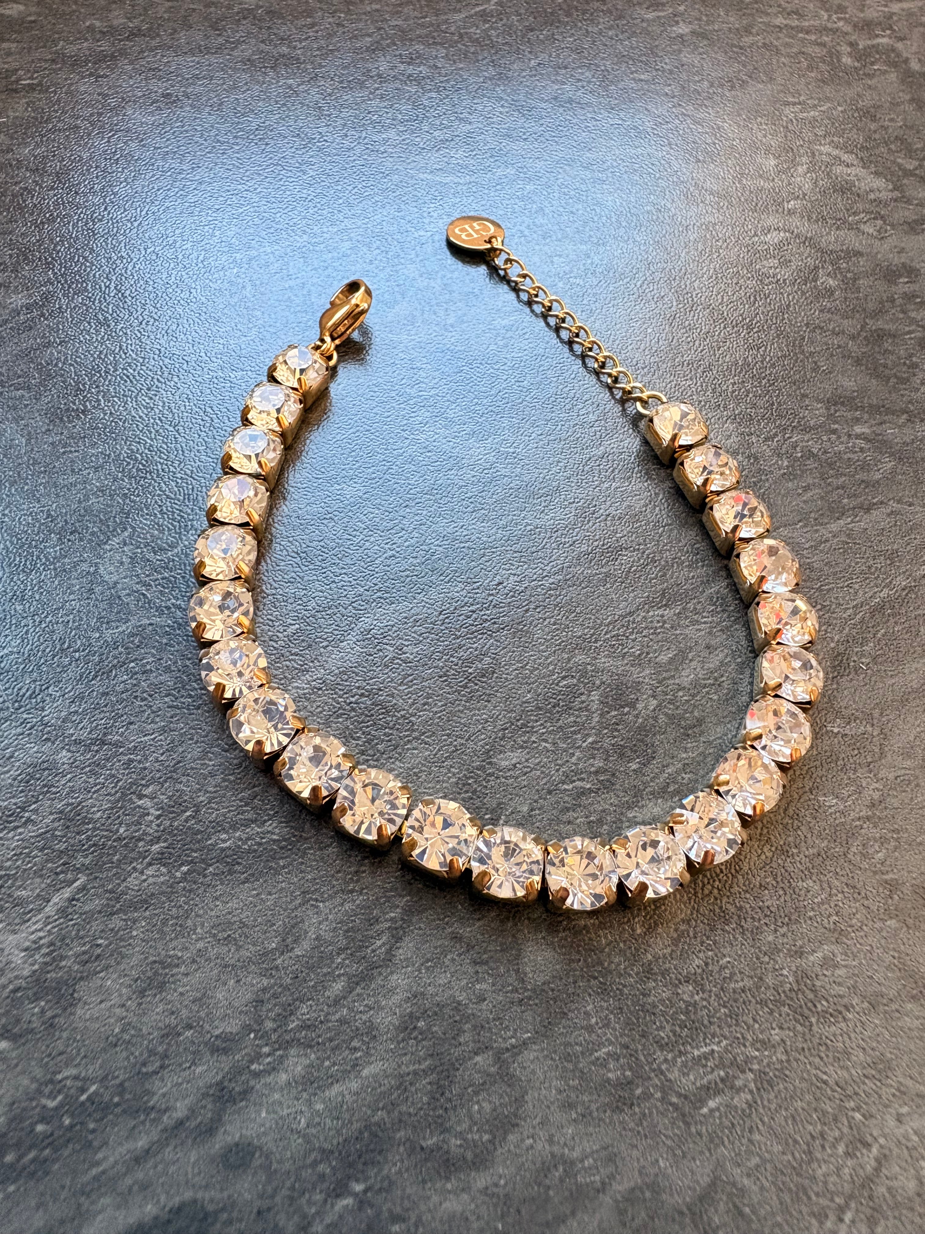 Bracelet Tennis Doré en Acier Inoxydable – Strass Brillants Élégants